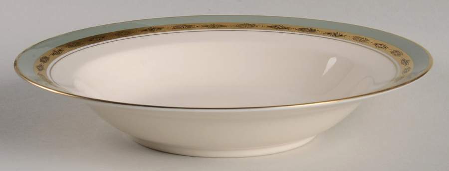 First Lady Green (Gold Trim, Rim) Rim Soup Bowl by Flintridge-1