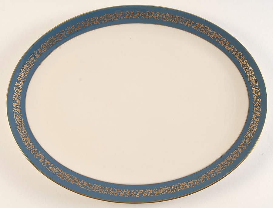 Florentine Mystic Blue (Gold Trim, Coupe) 16" Oval Serving Platter by Flintridge-1
