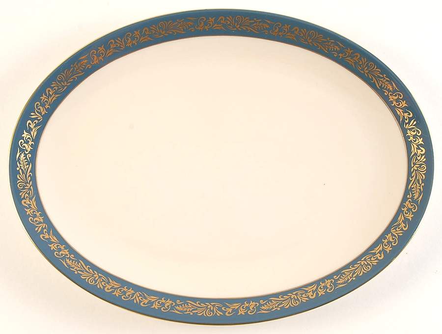 Florentine Mystic Blue (Gold Trim, Coupe) 14" Oval Serving Platter by Flintridge-1