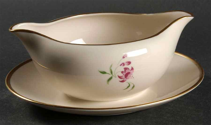 Fuschia (Gold) Round Gravy Boat/Attached Underplate by Flintridge-1