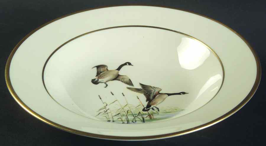 Game Birds No Color Band (Gold Trim, Rim) Rim Soup Bowl by Flintridge-1