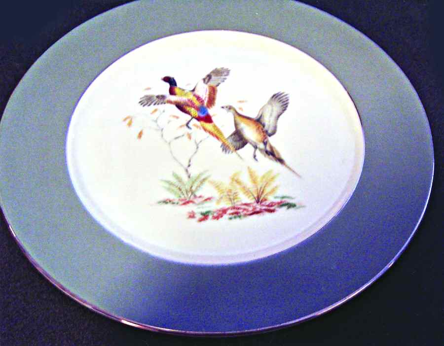 Game Birds Grey (Platinum Trim, Rim) Dinner Plate by Flintridge-1