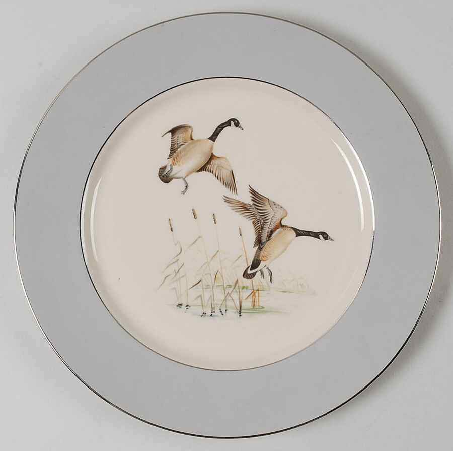 Game Birds Grey (Platinum Trim, Rim) Dinner Plate by Flintridge-1