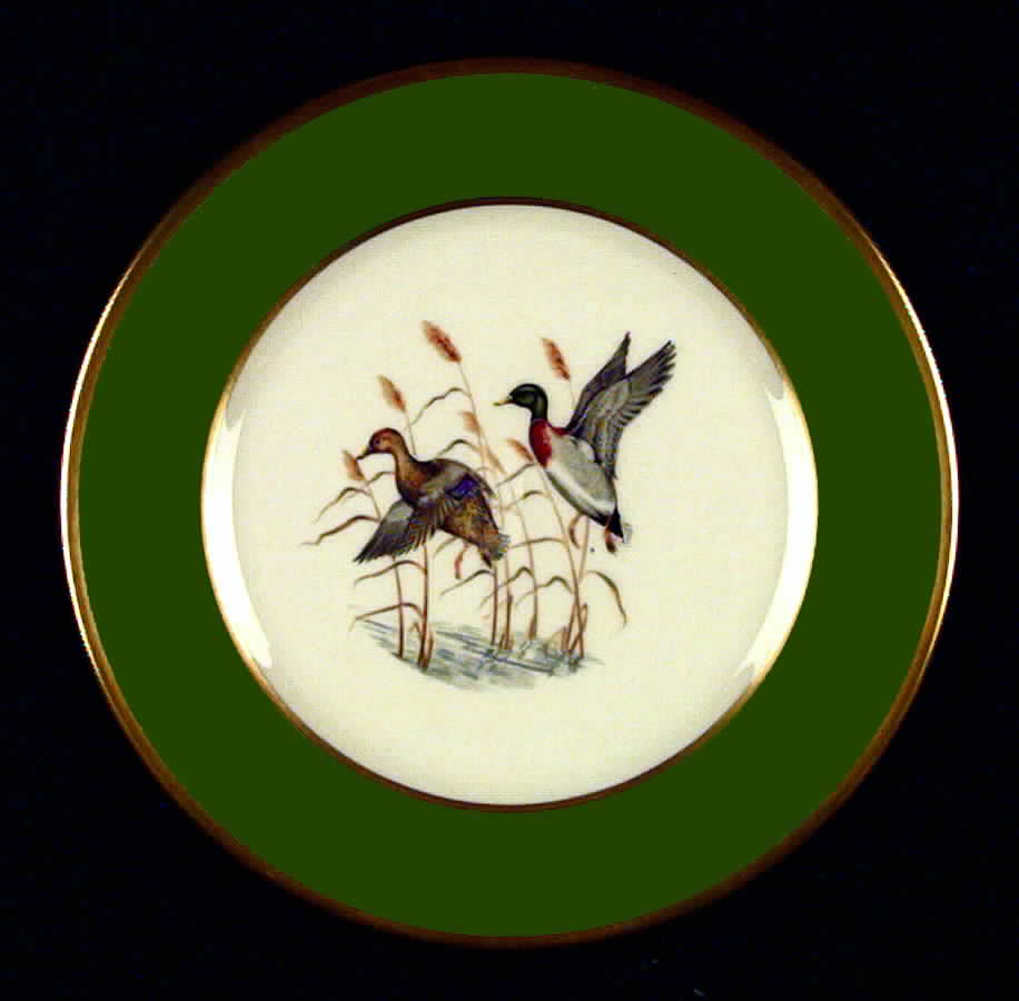 Game Birds Sage Green (Gold Trim, Rim) Bread & Butter Plate by Flintridge-1