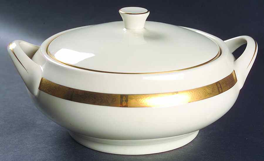 Georgian Rose No Color Band (Gold Trim, Coupe) Round Covered Vegetable by Flintridge-1