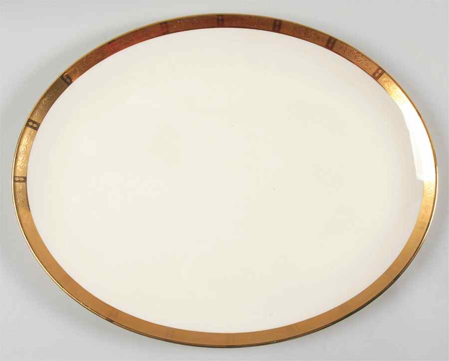 Georgian Rose No Color Band (Gold Trim, Coupe) 15" Oval Serving Platter by Flintridge-1