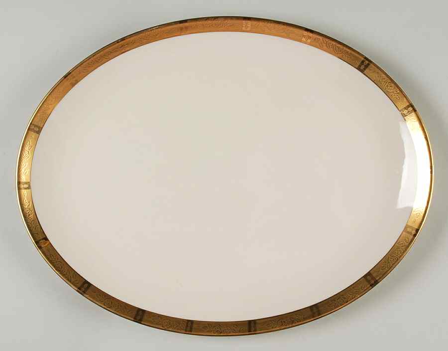 Georgian Rose No Color Band (Gold Trim, Coupe) 13" Oval Serving Platter by Flintridge-1