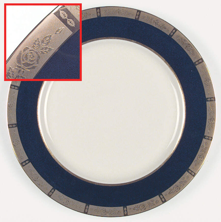 Georgian Rose Cobalt Blue (.35 Gold Band) Dinner Plate by Flintridge-1