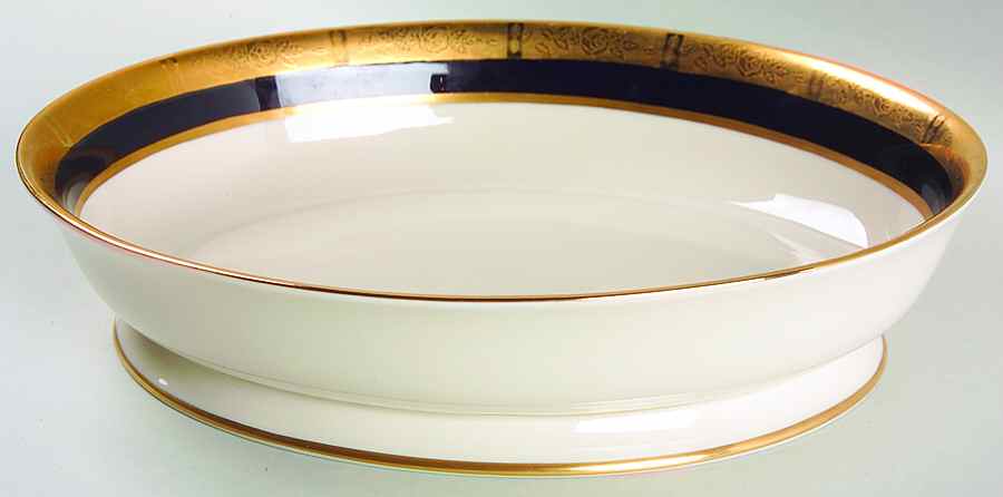 Georgian Rose Cobalt Blue (.35 Gold Band) 9" Oval Vegetable Bowl by Flintridge-1