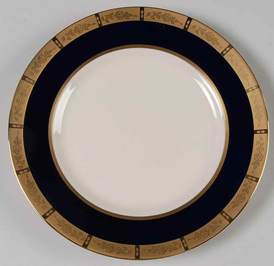 Georgian Rose Cobalt Blue (.35 Gold Band) Salad Plate by Flintridge-1