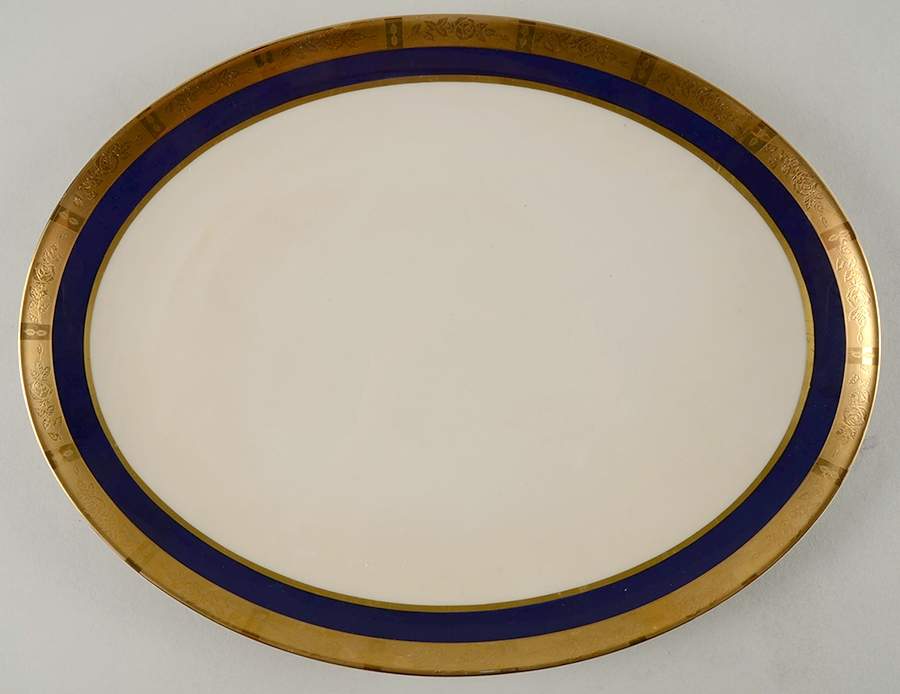 Georgian Rose Cobalt Blue (.35 Gold Band) 14" Oval Serving Platter by Flintridge-1