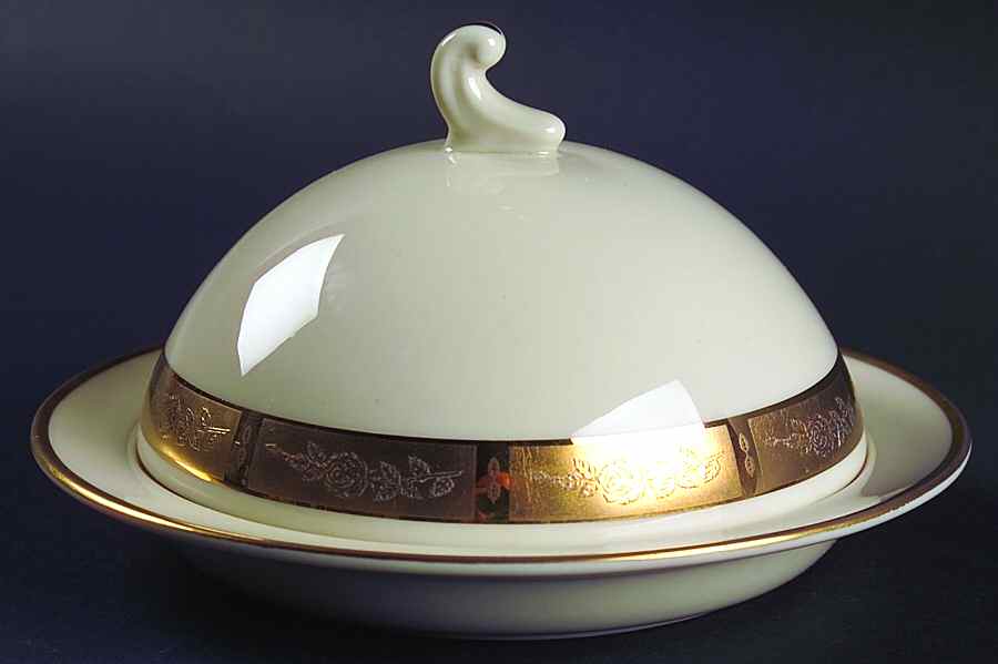 Georgian Rose No Color Band (Gold Trim, Rim) Round Covered Butter by Flintridge-1
