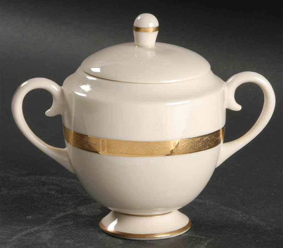 Georgian Rose No Color Band (Gold Trim, Rim) Mini Sugar Bowl & Lid by Flintridge-1