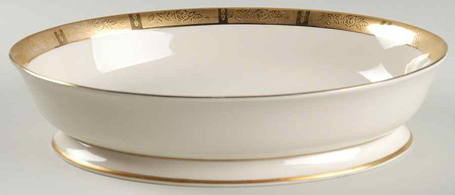 Georgian Rose No Color Band (Gold Trim, Rim) 9" Oval Vegetable Bowl by Flintridge-1