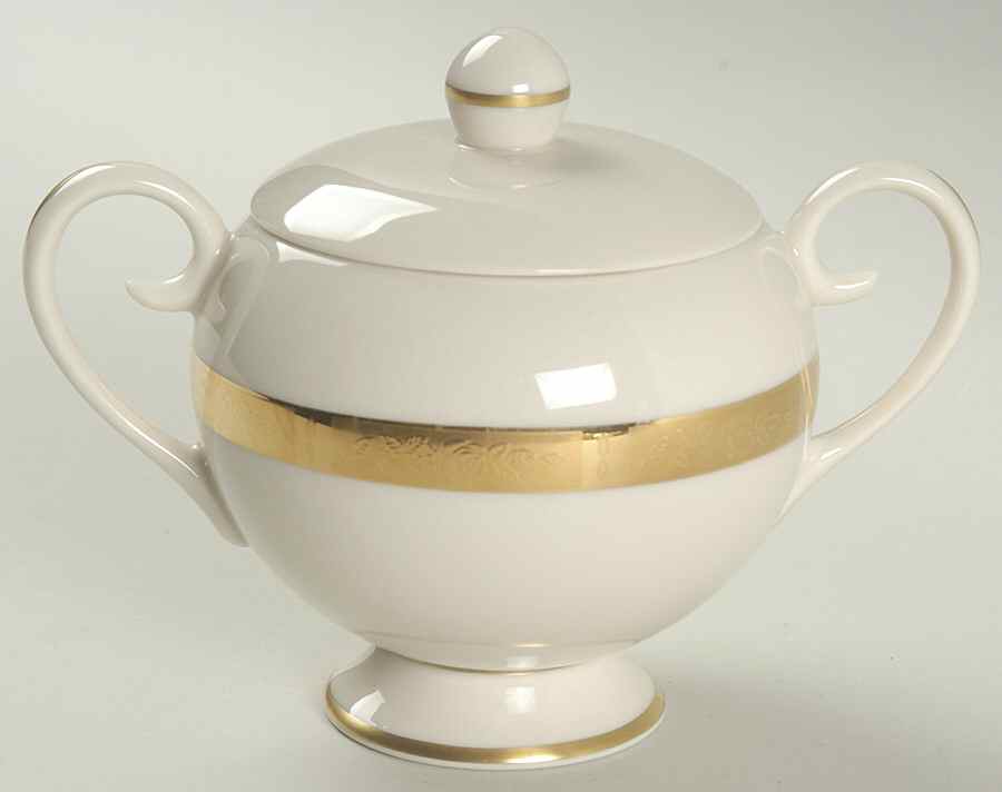 Georgian Rose No Color Band (Gold Trim, Rim) Sugar Bowl & Lid by Flintridge-1