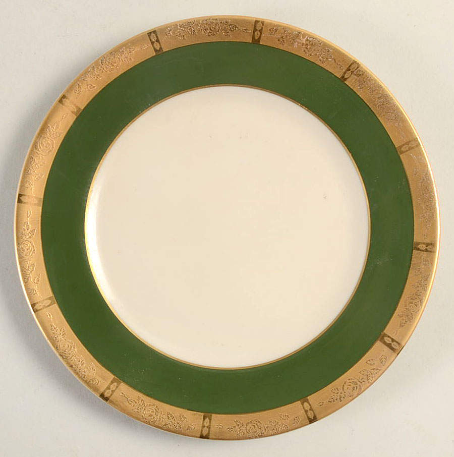 Georgian Rose Spanish Green (Rim) Bread & Butter Plate by Flintridge-1