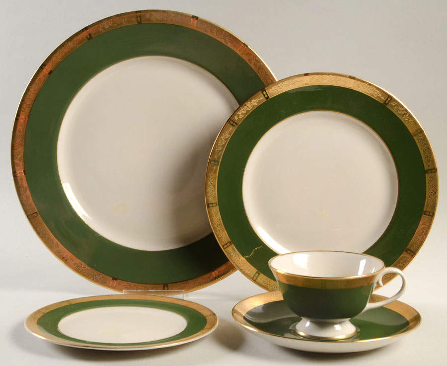 Georgian Rose Spanish Green (Rim) 5 Piece Place Setting by Flintridge-1