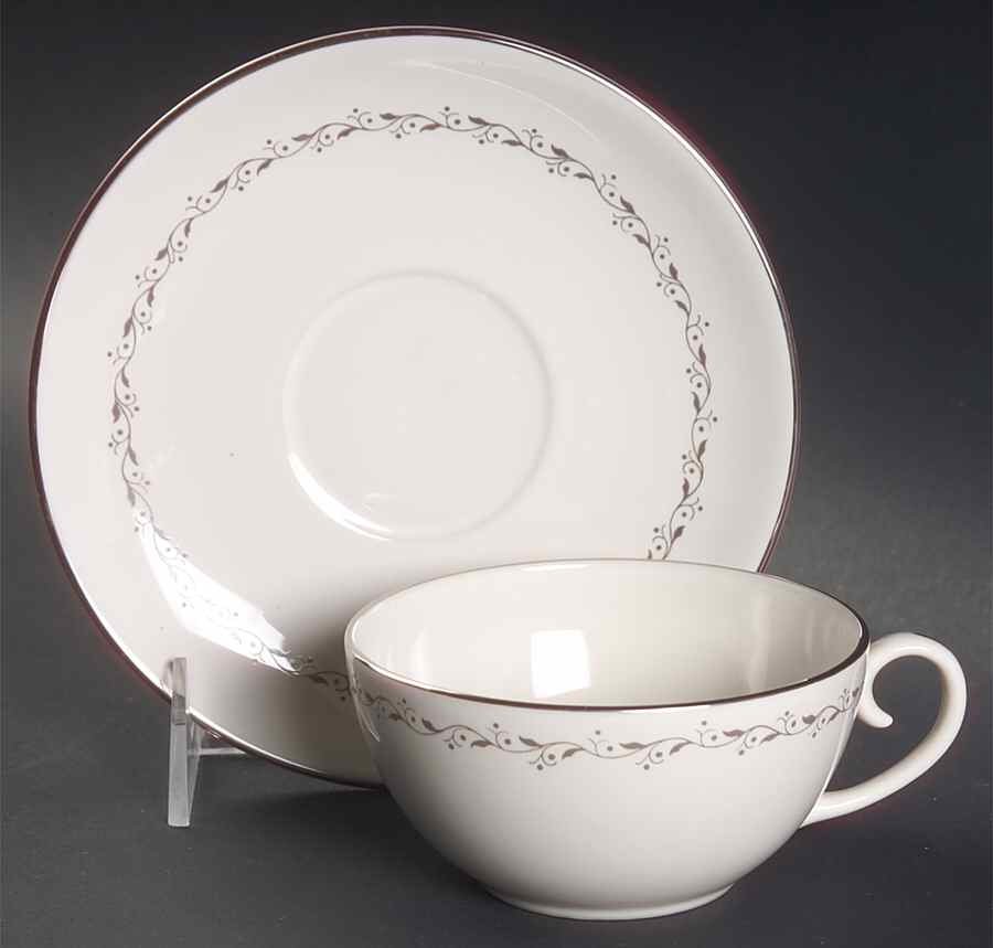 Glendora Grey (Coupe) Flat Cup & Saucer Set by Flintridge-1