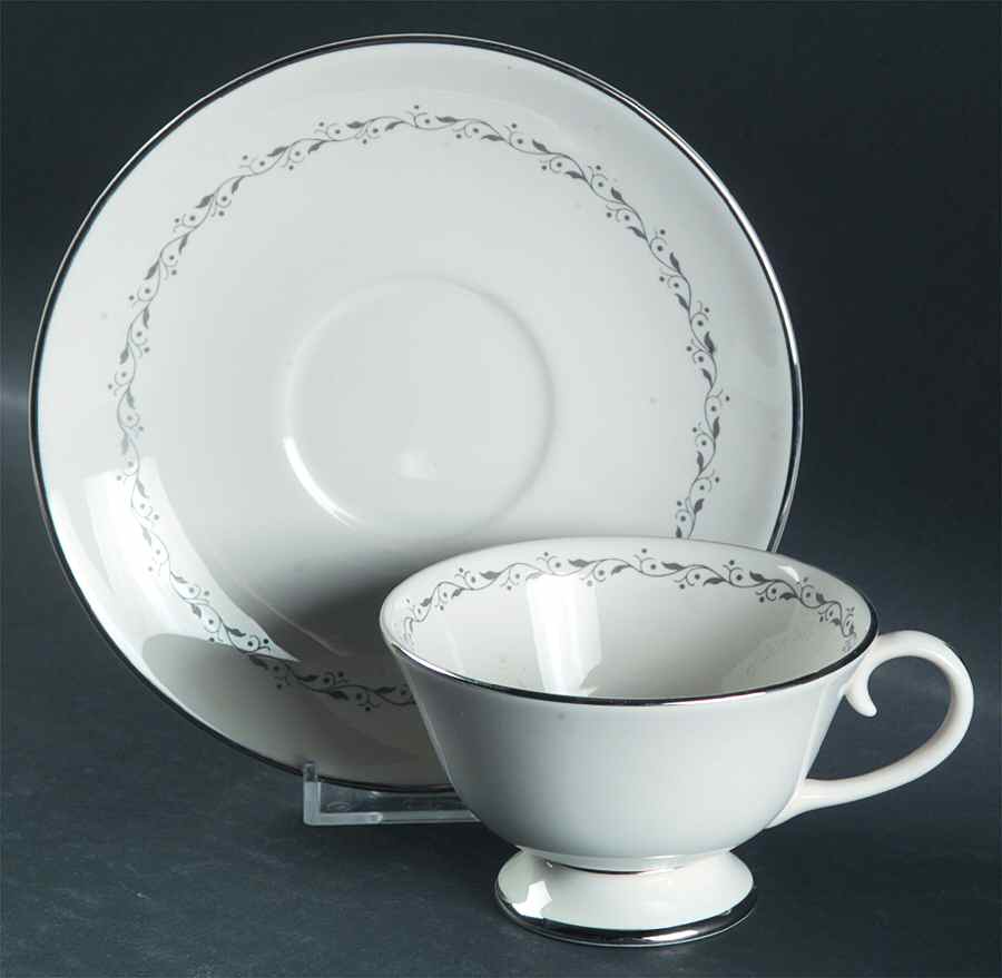 Glendora Grey (Rim) Footed Cup & Saucer Set by Flintridge-1