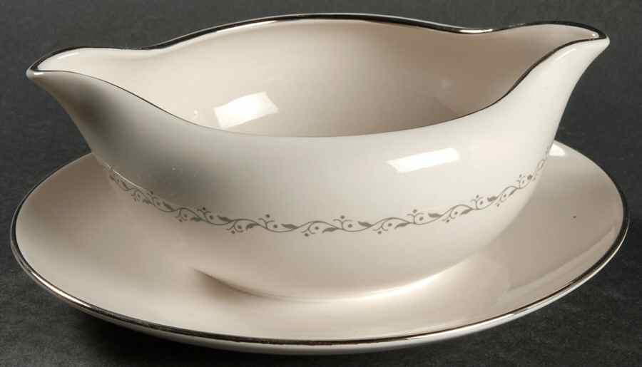 Glendora Grey (Rim) Gravy Boat with Attached Underplate by Flintridge-1