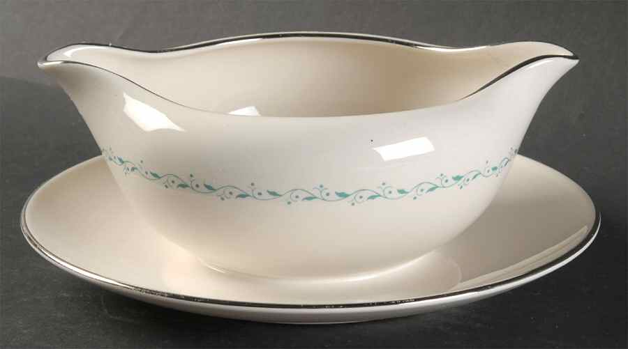 Glendora Turquoise (Rim) Gravy Boat with Attached Underplate by Flintridge-1