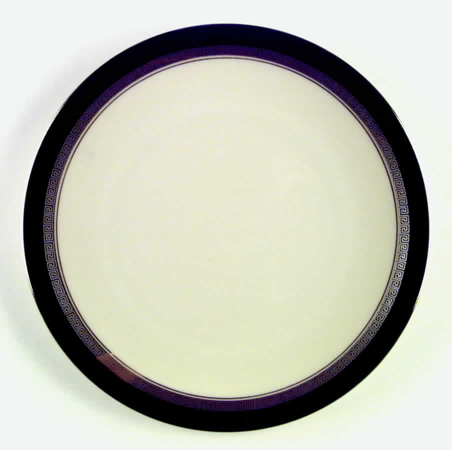 Grecian Key Black (Platinum Trim,  Coupe) Dinner Plate by Flintridge-1