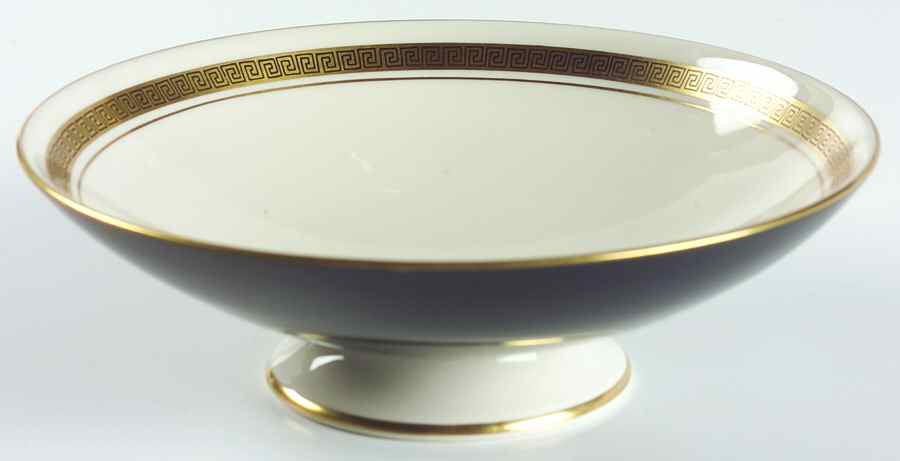 Grecian Key Black (Gold Trim,  Rim) Round Compote (Height X Width) by Flintridge-1