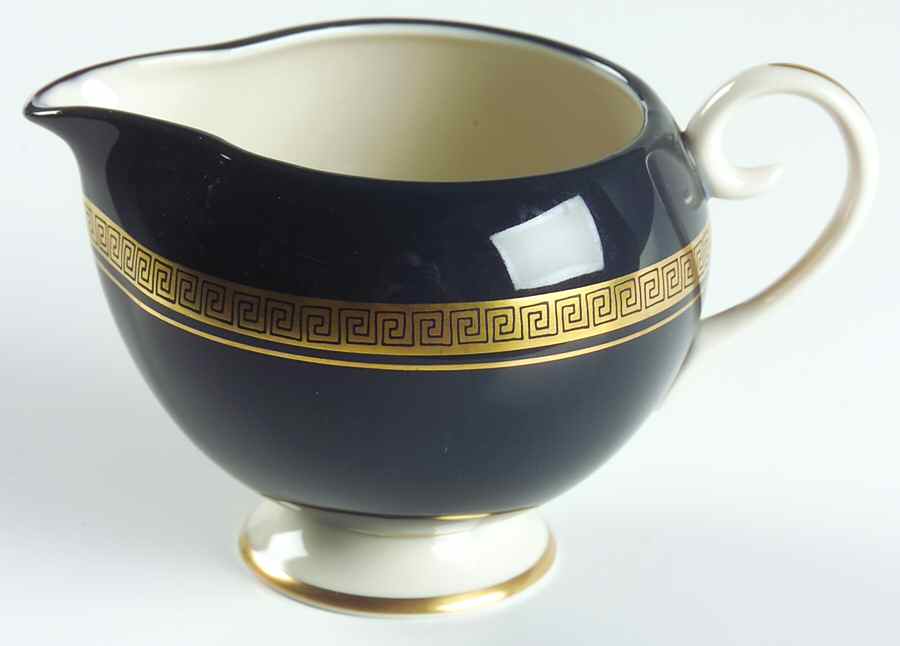 Grecian Key Black (Gold Trim,  Rim) Creamer by Flintridge-1