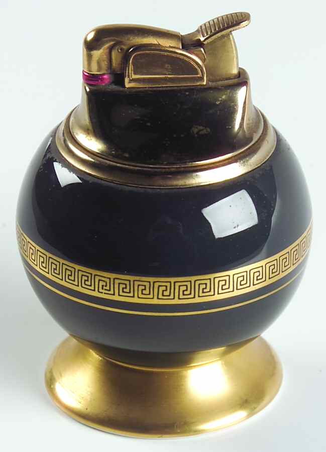 Grecian Key Black (Gold Trim,  Rim) Cigarette Lighter by Flintridge-1