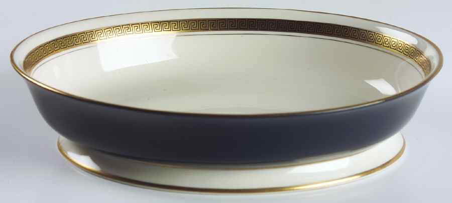Grecian Key Black (Gold Trim,  Rim) 9" Oval Vegetable Bowl by Flintridge-1