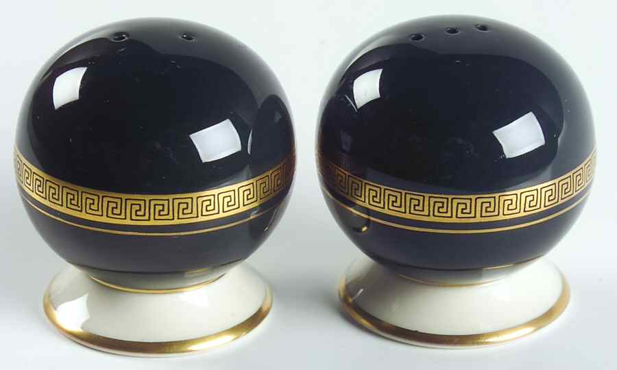 Grecian Key Black (Gold Trim,  Rim) Salt & Pepper Set by Flintridge-1