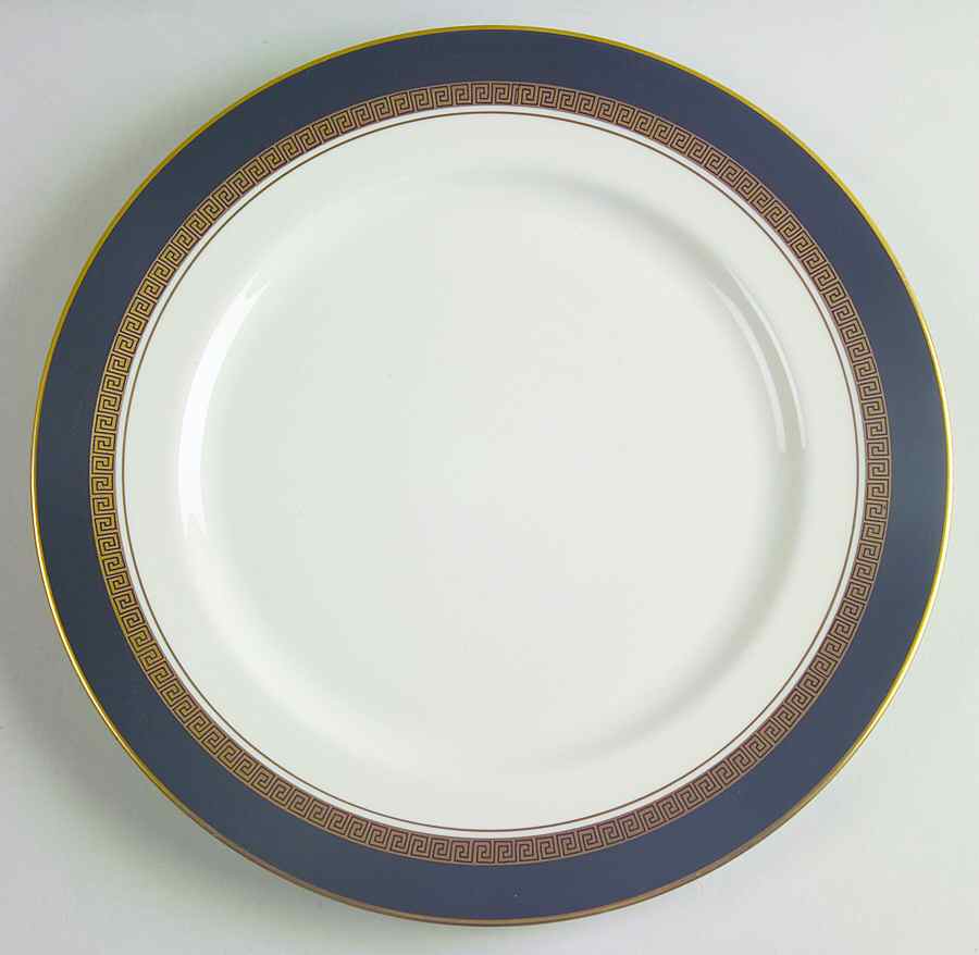 Grecian Key Black (Gold Trim,  Rim) Dinner Plate by Flintridge-1