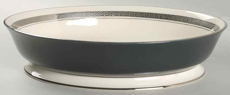 Grecian Key Black (Platinum Trim, Rim) 9" Oval Vegetable Bowl by Flintridge-1