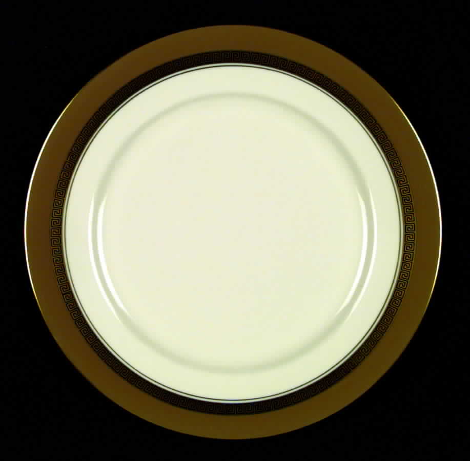 Grecian Key Cocoa (Gold Trim, Rim) Dinner Plate by Flintridge-1