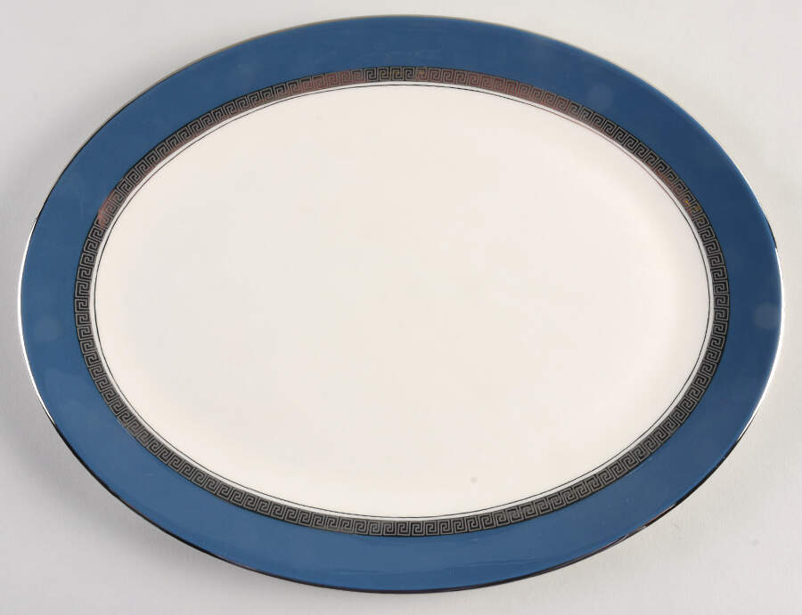 Grecian Key Mystic (Platinum Trim, Coupe) 14" Oval Serving Platter by Flintridge-1