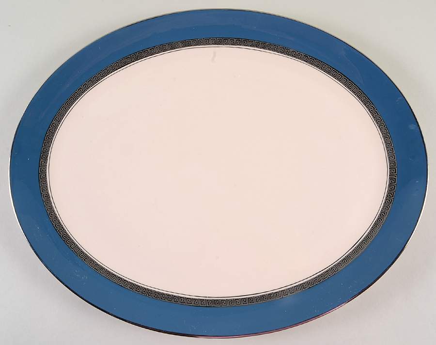 Grecian Key Mystic (Platinum Trim, Coupe) 15" Oval Serving Platter by Flintridge-1