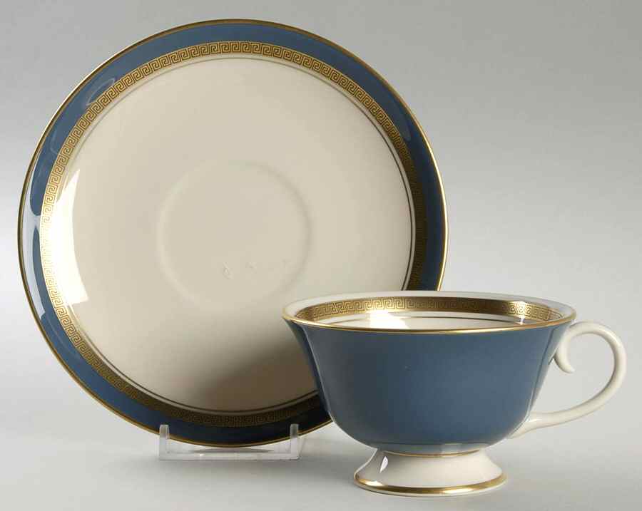 Grecian Key Mystic (Gold Trim, Rim) Footed Cup & Saucer Set by Flintridge-1
