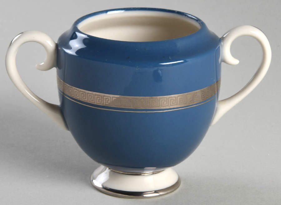 Grecian Key Mystic (Platinum Trim, Rim) Mini Sugar Bowl No Lid by Flintridge-1