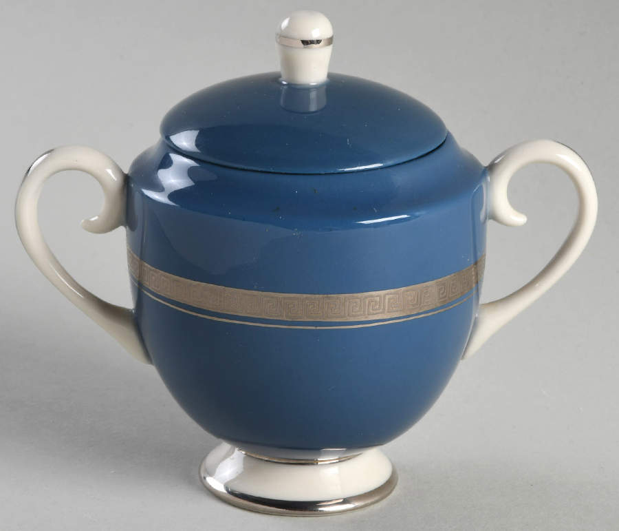 Grecian Key Mystic (Platinum Trim, Rim) Mini Sugar Bowl & Lid by Flintridge-1