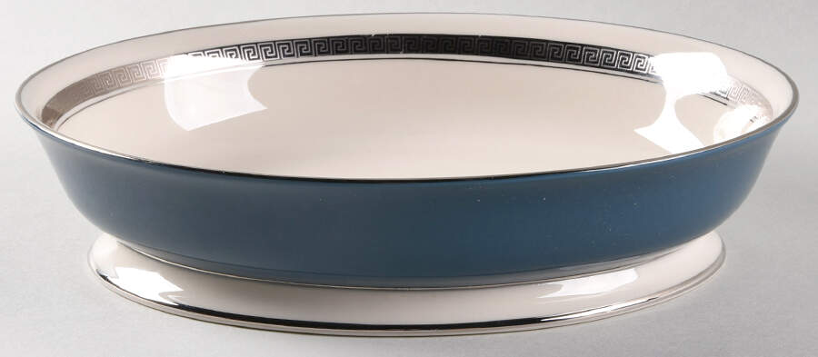 Grecian Key Mystic (Platinum Trim, Rim) 9" Oval Vegetable Bowl by Flintridge-1