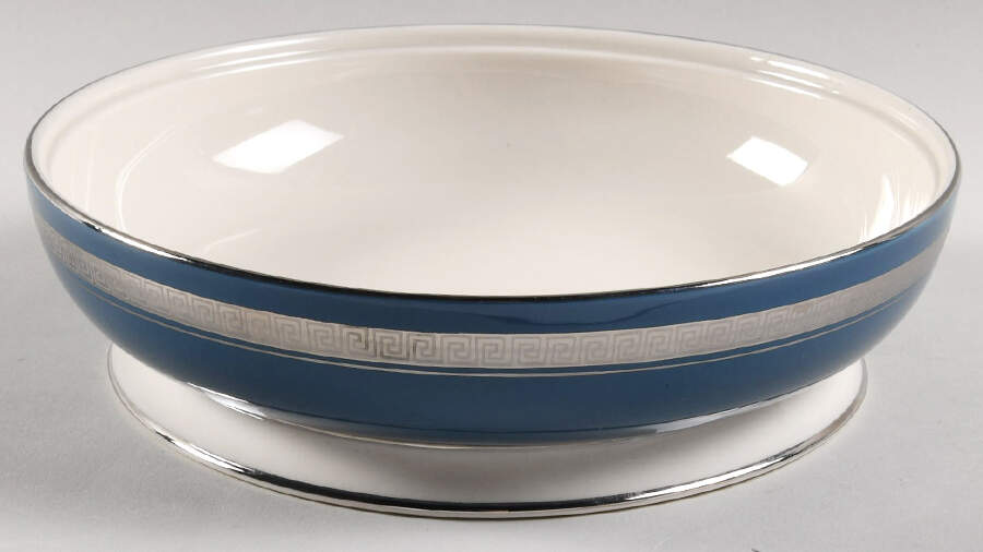 Grecian Key Mystic (Platinum Trim, Rim) Round Vegetable No Lid by Flintridge-1