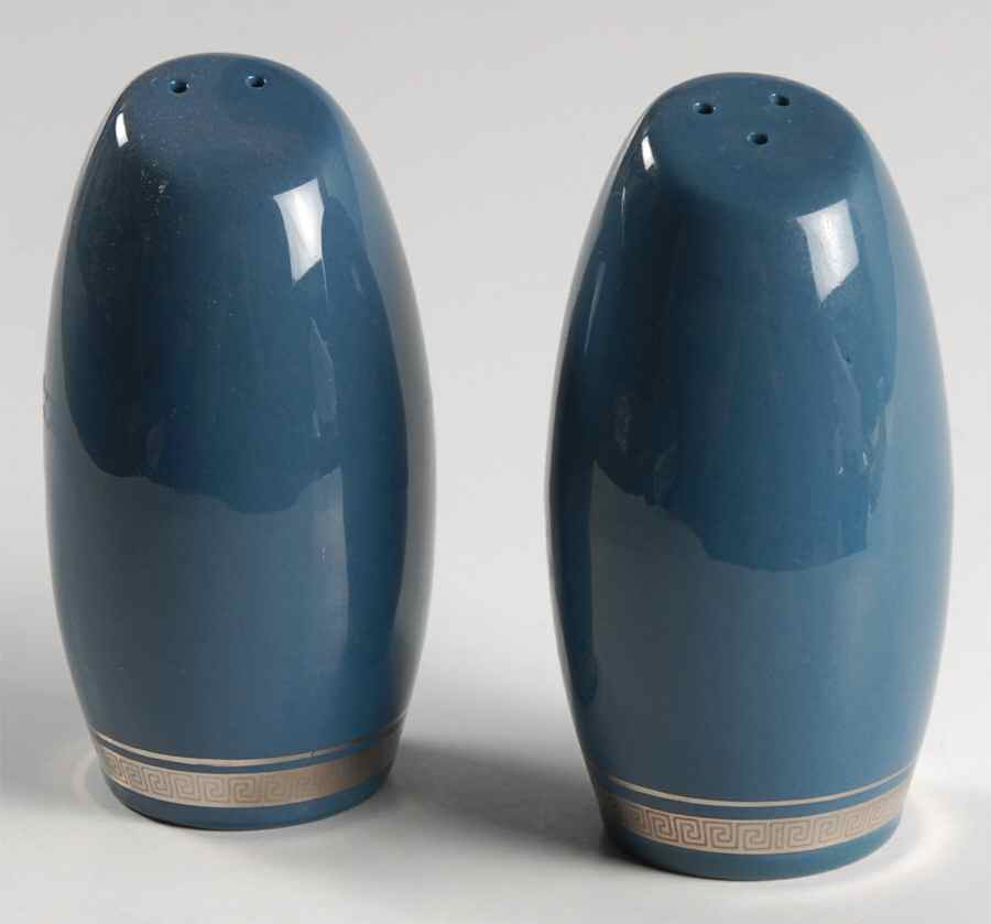Grecian Key Peacock Blue (Platinum Trim, Coupe) Salt & Pepper Set by Flintridge-1
