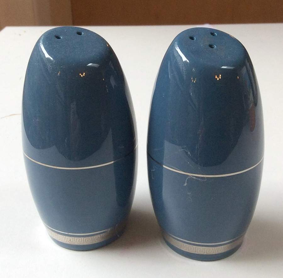 Grecian Key Peacock Blue (Platinum Trim, Coupe) Salt & Pepper Set by Flintridge-1
