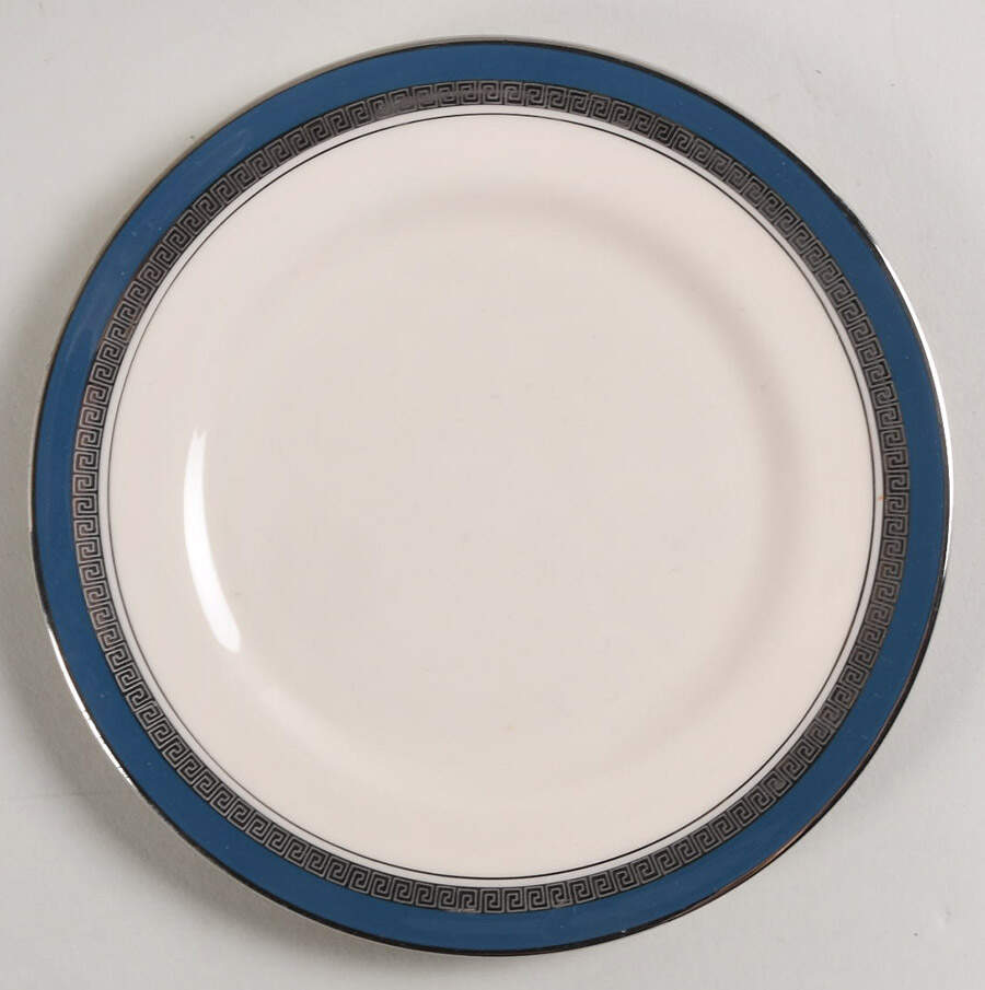 Grecian Key Peacock Blue (Platinum Trim, Rim) Bread & Butter Plate by Flintridge-1