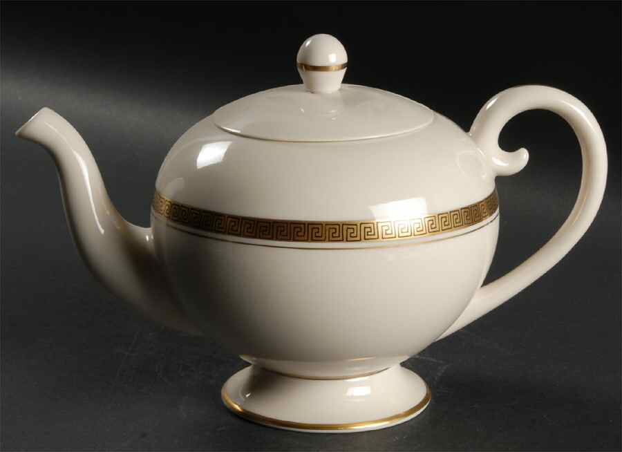 Tea Pot Key Grecian Key No Color Band (Gold Trim, Rim) Teapot & Lid by Flintridge ...