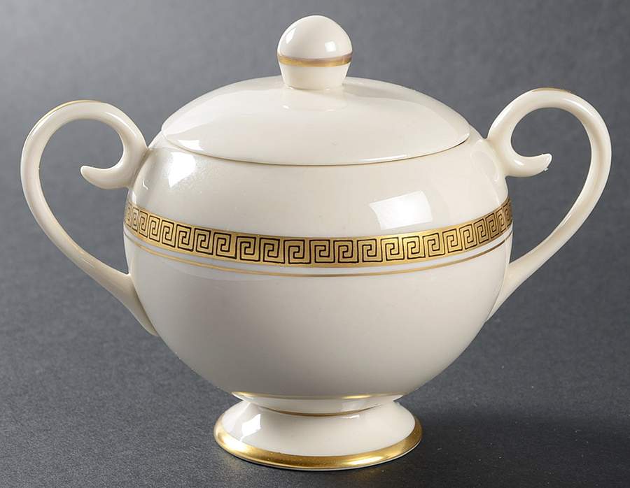Grecian Key No Color Band (Gold Trim, Rim) Sugar Bowl & Lid by Flintridge-1