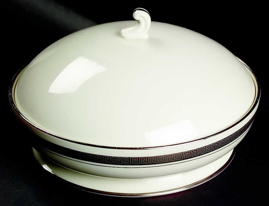 Grecian Key No Color Band (Platinum Trim, Rim) Round Covered Vegetable by Flintridge-1