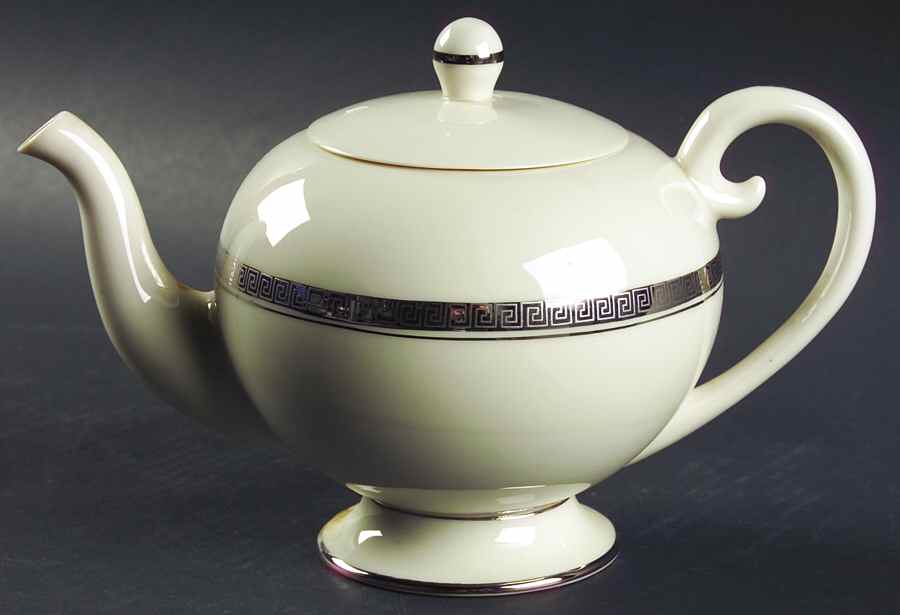Grecian Key No Color Band (Platinum Trim, Rim) Teapot & Lid by Flintridge-1