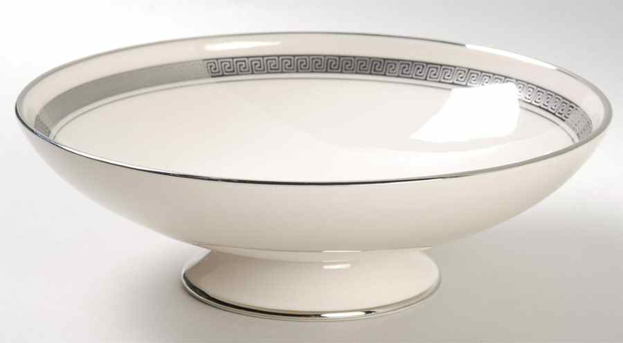 Grecian Key No Color Band (Platinum Trim, Rim) Round Compote (Height X Width) by Flintridge-1
