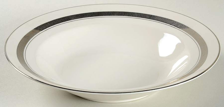 Grecian Key No Color Band (Platinum Trim, Rim) Rim Soup Bowl by Flintridge-1